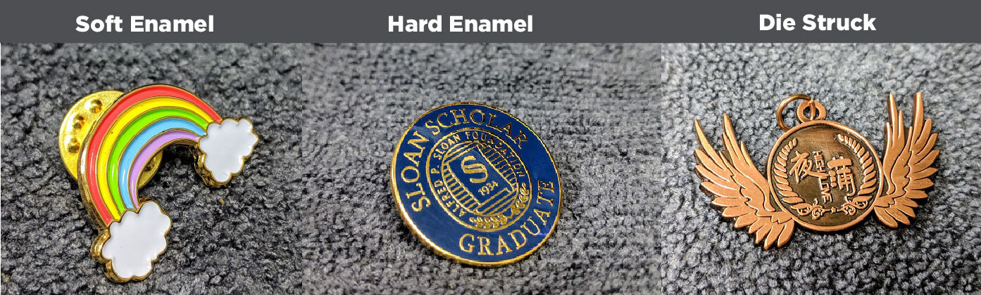 The Differences Between Soft Enamel, Hard Enamel or Die-struck Pins